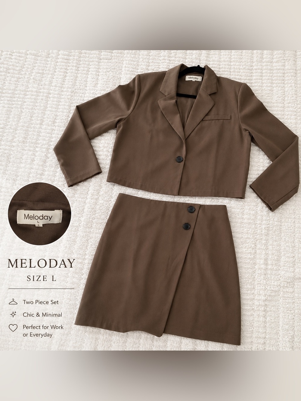 MELLODAY Olive Green Cropped Blazer & Wrap Skirt Set